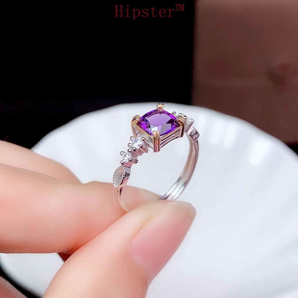 New Creative Two-Color Square Diamond Amethyst Adjustable Ring