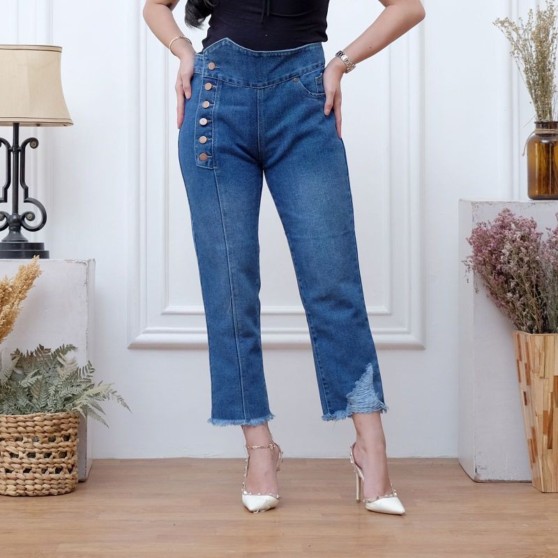 (Bisa Cod) GABRIEL Celana  Boyfriend jeans wanita  kancing 6