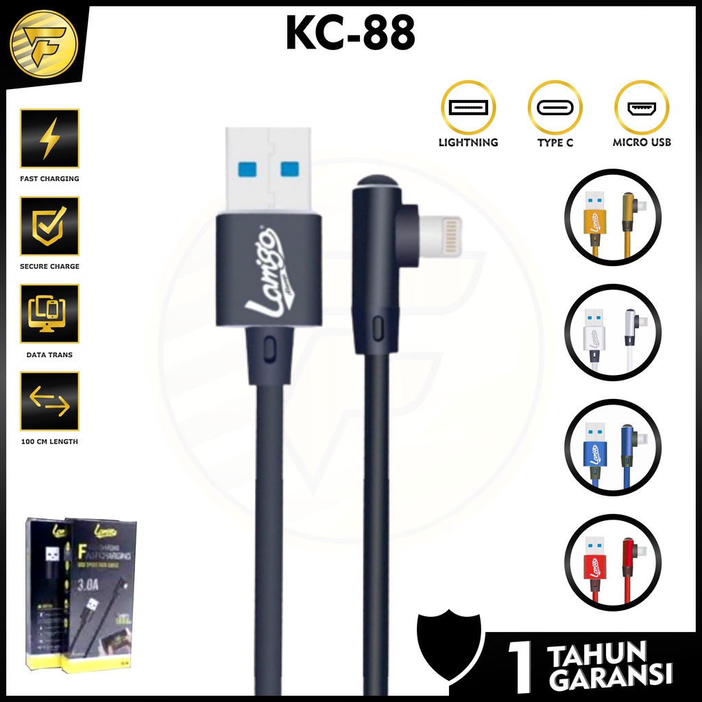 Kabel data Lamigo KC88 gaming fast charging Type C Micro USB lightning kabel cas HP