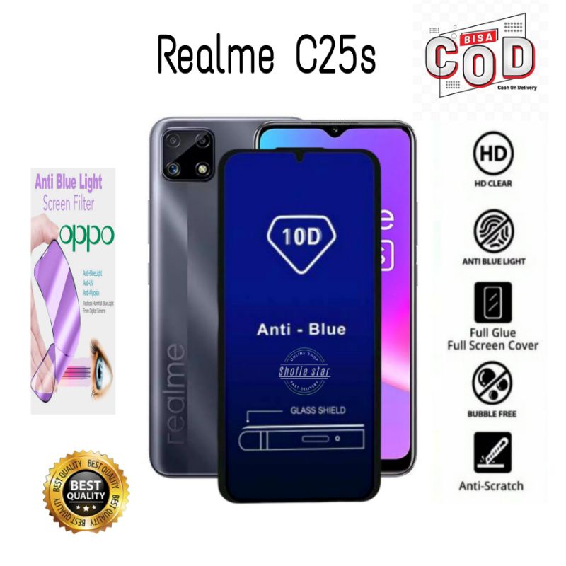 PROMO Tempered Glass Blue Light Realme C25s C25 C20 C15 C11 Anti Radiasi Full Screen