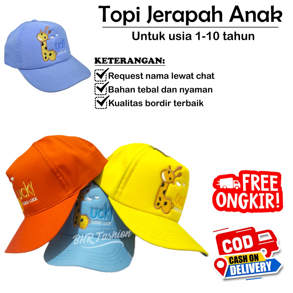 Topi Jerapah Anak 1-10 Tahun Free Bordir Nama