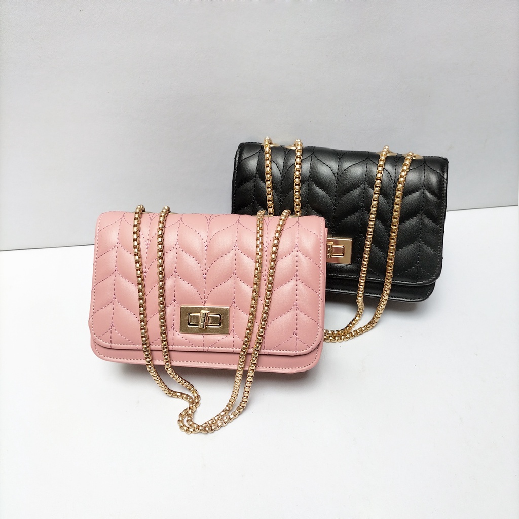 Tas selempang wanita tali rantai kulit sintetis tas pesta slempangstrap rante shoulder bag polos sling bag cewek