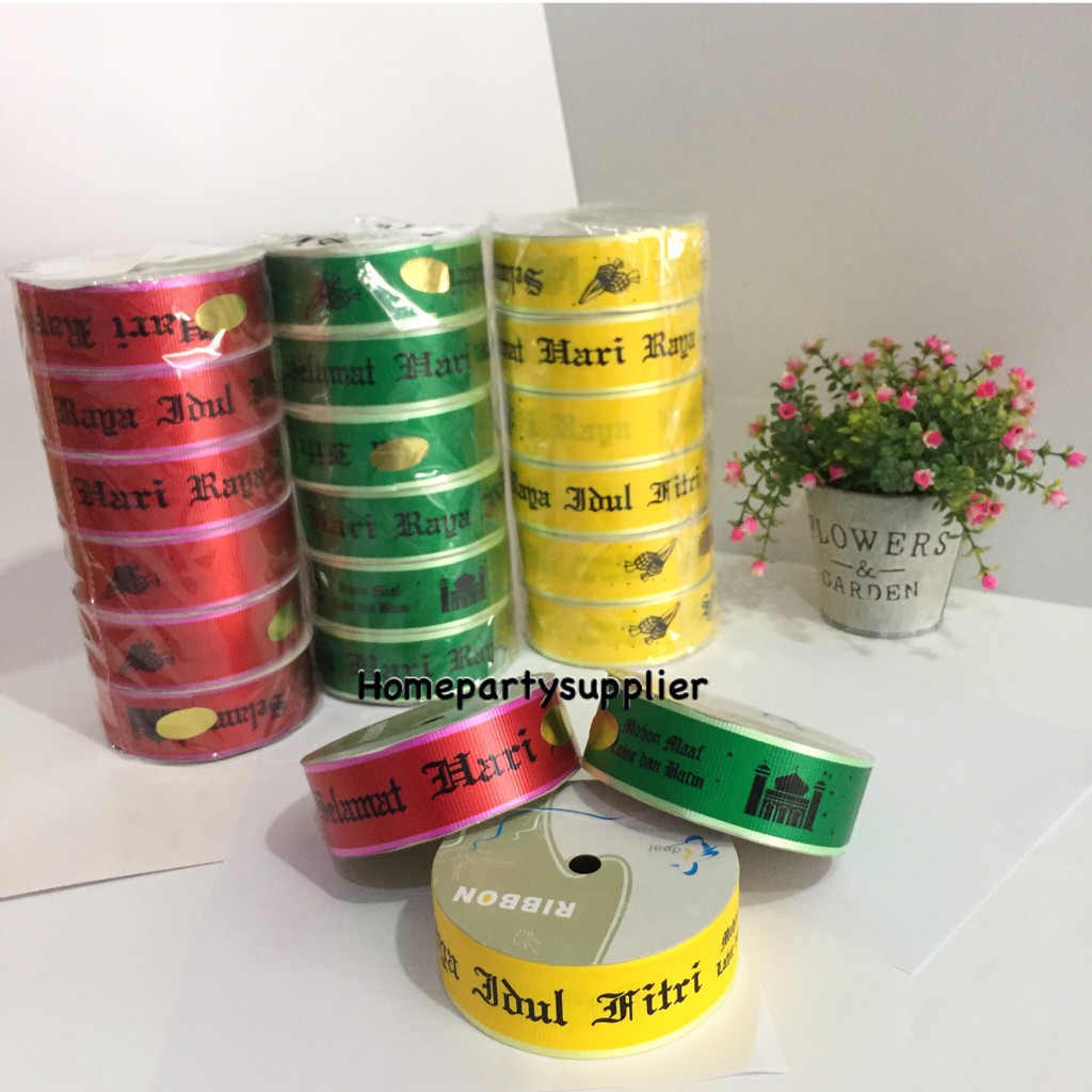 

Pita Lebaran Idul Fitri / pita 4 cm untuk Hiasan Souvenir Hadiah Gift Hampers Dus Box Kado / Pita Kado