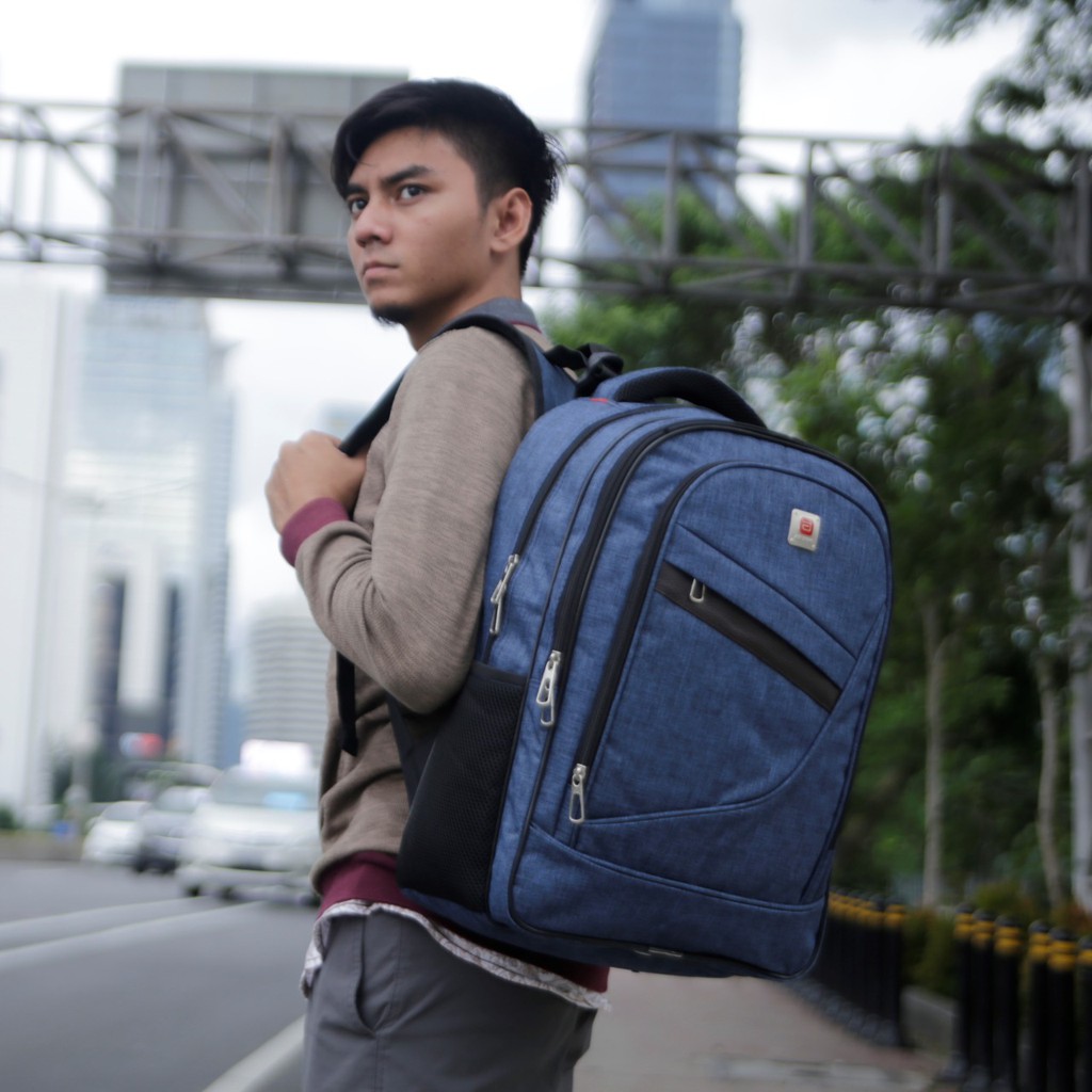 Tas Laptop 14 Inch Travelling Bag Ransel Punggung Kanvas Original Stylish Multifungsi Pria Laki-laki