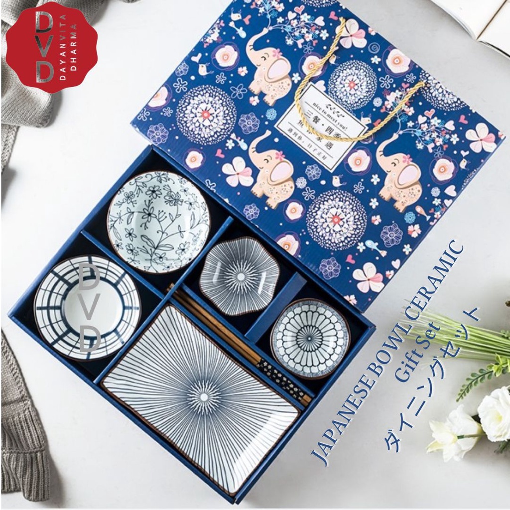 Japanese Bowl Ceramic Gift Set - Set Hampers Mangkuk Piring Keramik - Piring Mangkuk Keramik