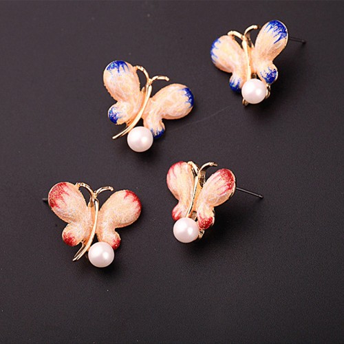 LRC Anting Tusuk Fashion S925 Silver Needle Butterfly Drop Oil Earrings F52127