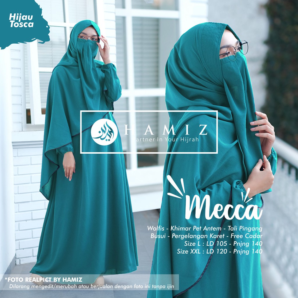 MECCA SYARI gamis set khimar cadar niqab wolfis original terbaru free ongkir HAMIZ-hijau tosca