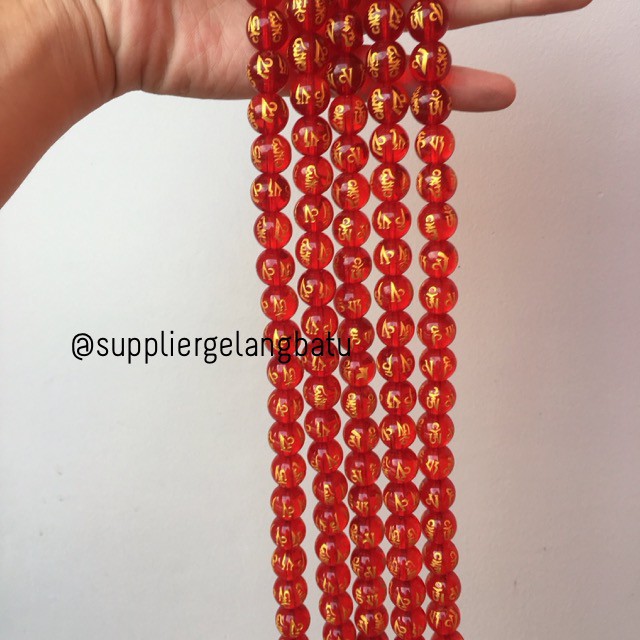 bongkah tibet hoki merah clear quartz 12mm renceng bahan serat emas bahan gelang kalung aksesoris