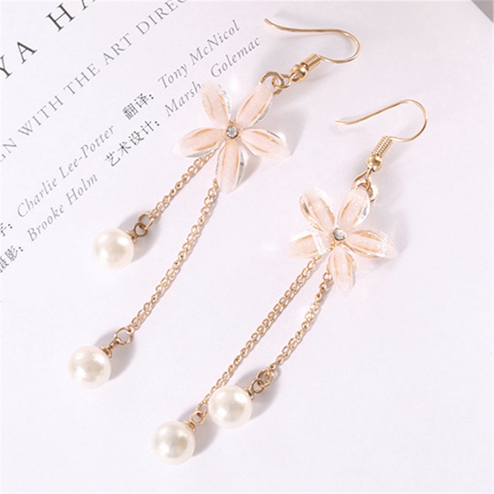 1 Pasang Anting Gantung Panjang Desain Bunga Hias Rumbai Gaya Korea Elegan untuk Wanita-6