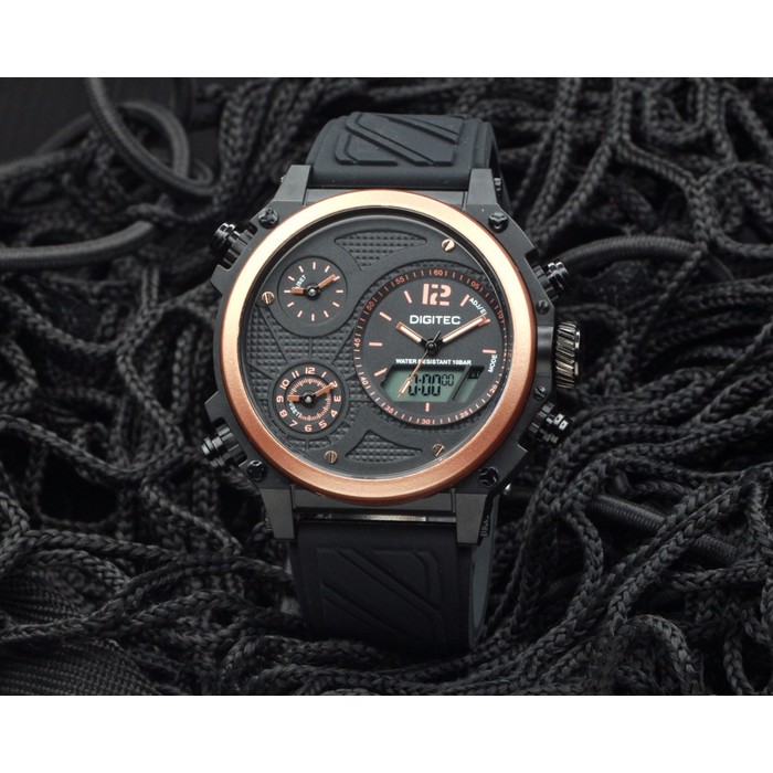 Jam Tangan Pria / Cowok Digitec Man Alfa Rubber Black Ring Rose