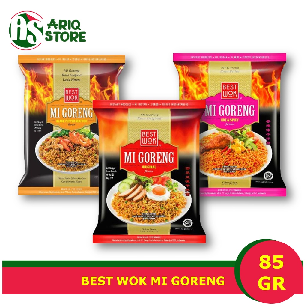 

Best Wok Mi Goreng Original, Hot & Spicy, dan Blackpepper Seafood Instant Noodle 85gr