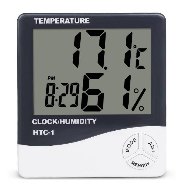 ygrometer + Jam HTC-1 / HTC1 / HTC 1 Alat ukur temperatur+kelembaban