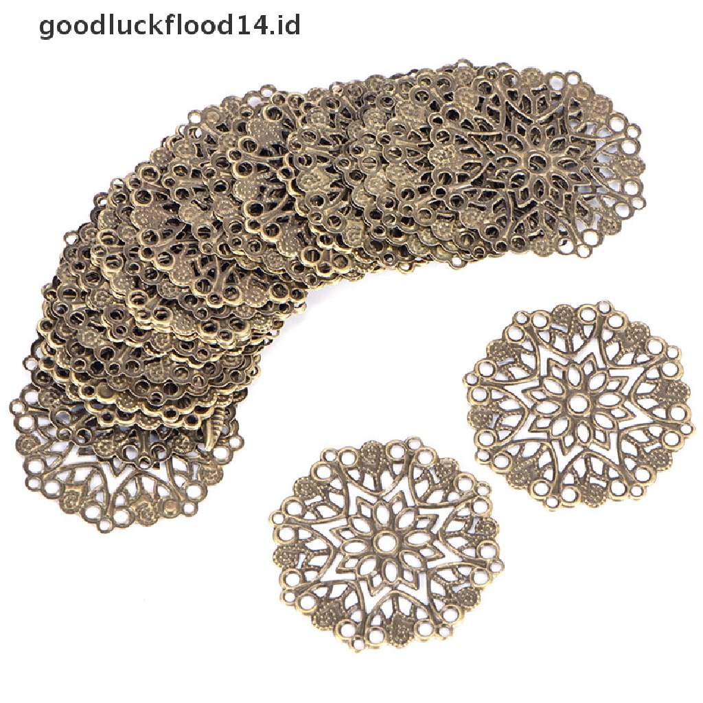 [OOID] 50PCS Bronze Filigree Flower Connectors Crafts DIY Jewelry Making Accessories  ID