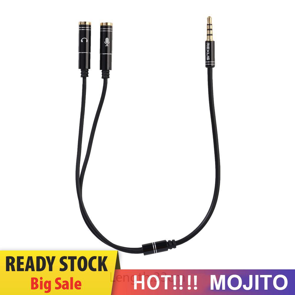 MOJITO 3.5mm Jack Headphone+Mic Audio Splitter Gold-Plated Aux Extension Cable