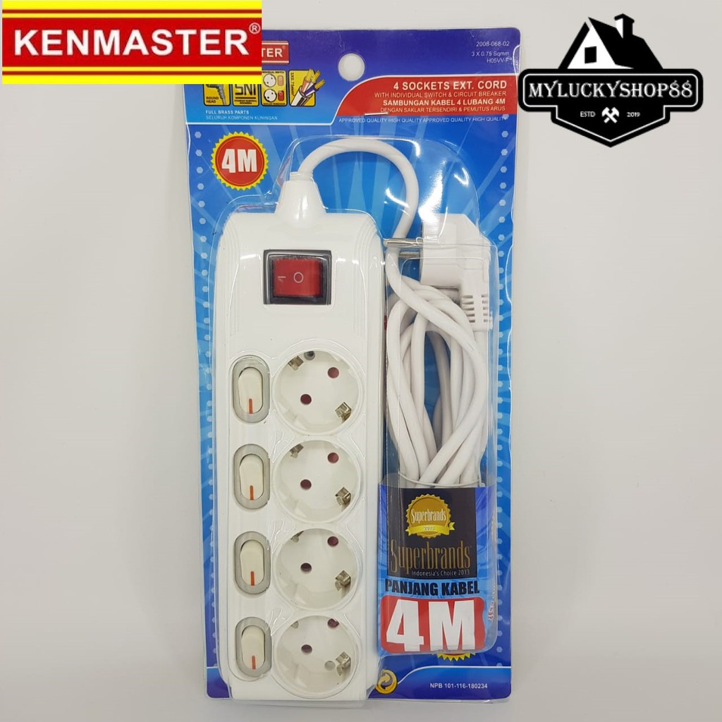 Kenmaster F-44 Stop Kontak Colokan 4 Lubang On Off  4 Meter - F44 4M