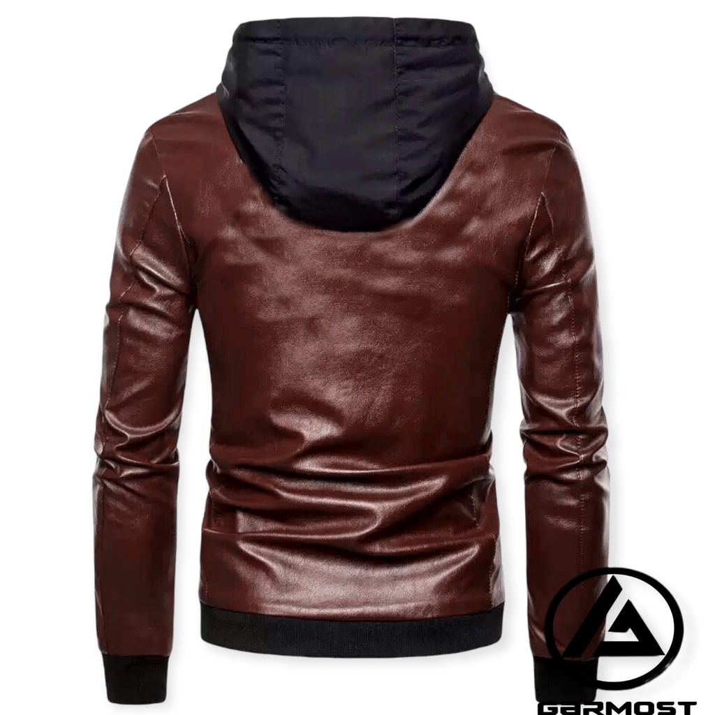 JAKET SEMI KULIT PRIA HOODIE POLYESTER [JAKET KULIT SINTETIS/PU LEATHER]