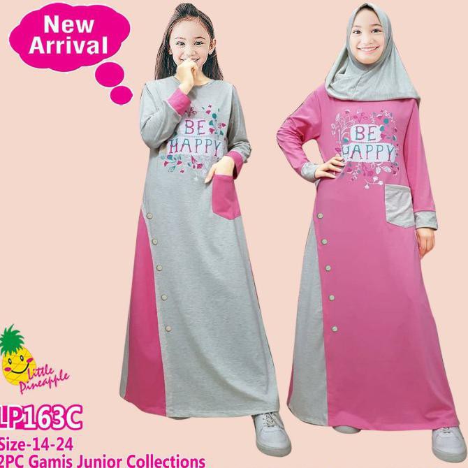 Baju Muslim Anak Perempuan Little Pineapple Gamis Pink Abu 163C