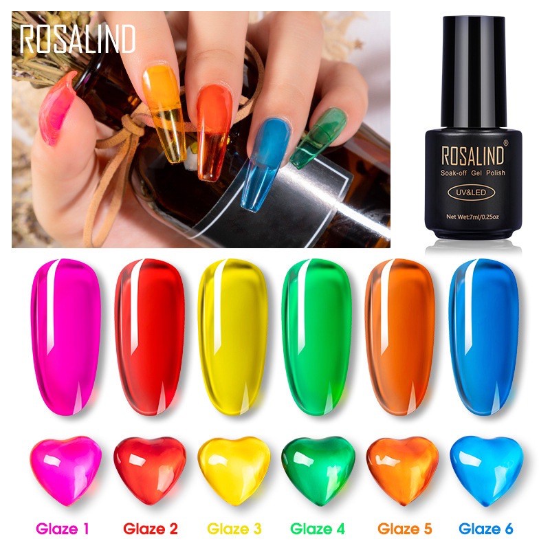 ROSALIND CRYSTAL GLAZE JELLY 7ml KUTEK GEL NEON JELLY SOAK OFF GEL POLISH