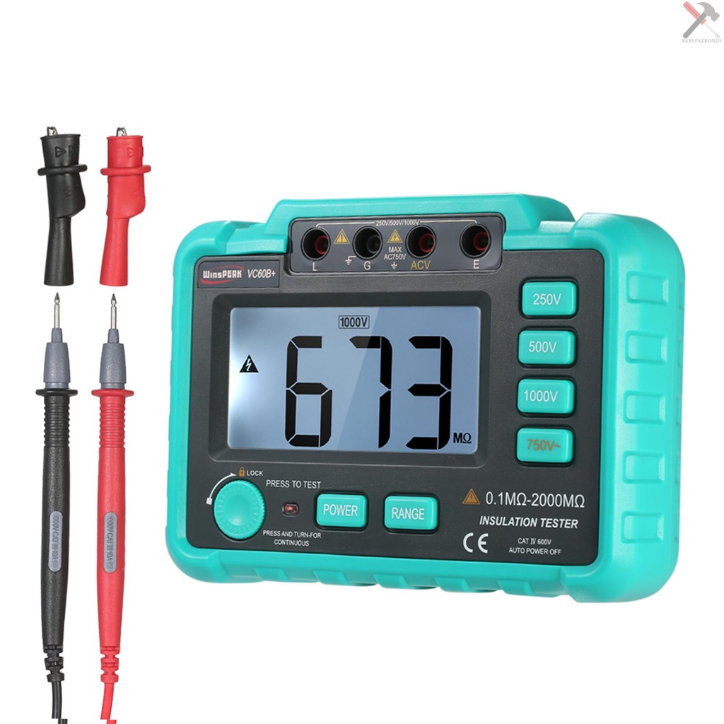 Winspeak Vc60B + Megohm Meter Megohmmeter Digital Dengan Layar Lcd Dc250V / 500v / 1000v Ac750V