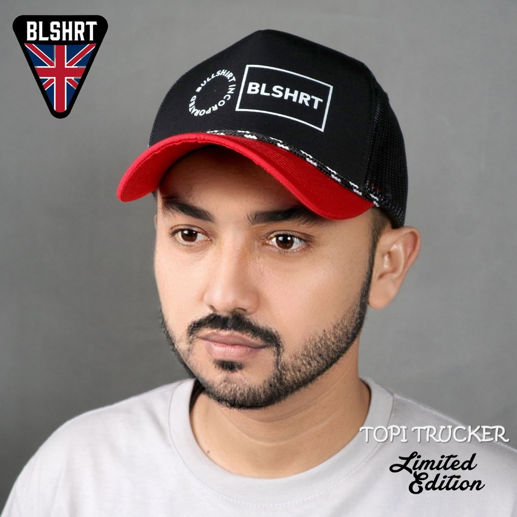 (PREMIUM) TOPI TRUCKER / TOPI JARING / TOPI DISTRO PRIA WANITA BULLSHIRT WARNA HITAM MERAH