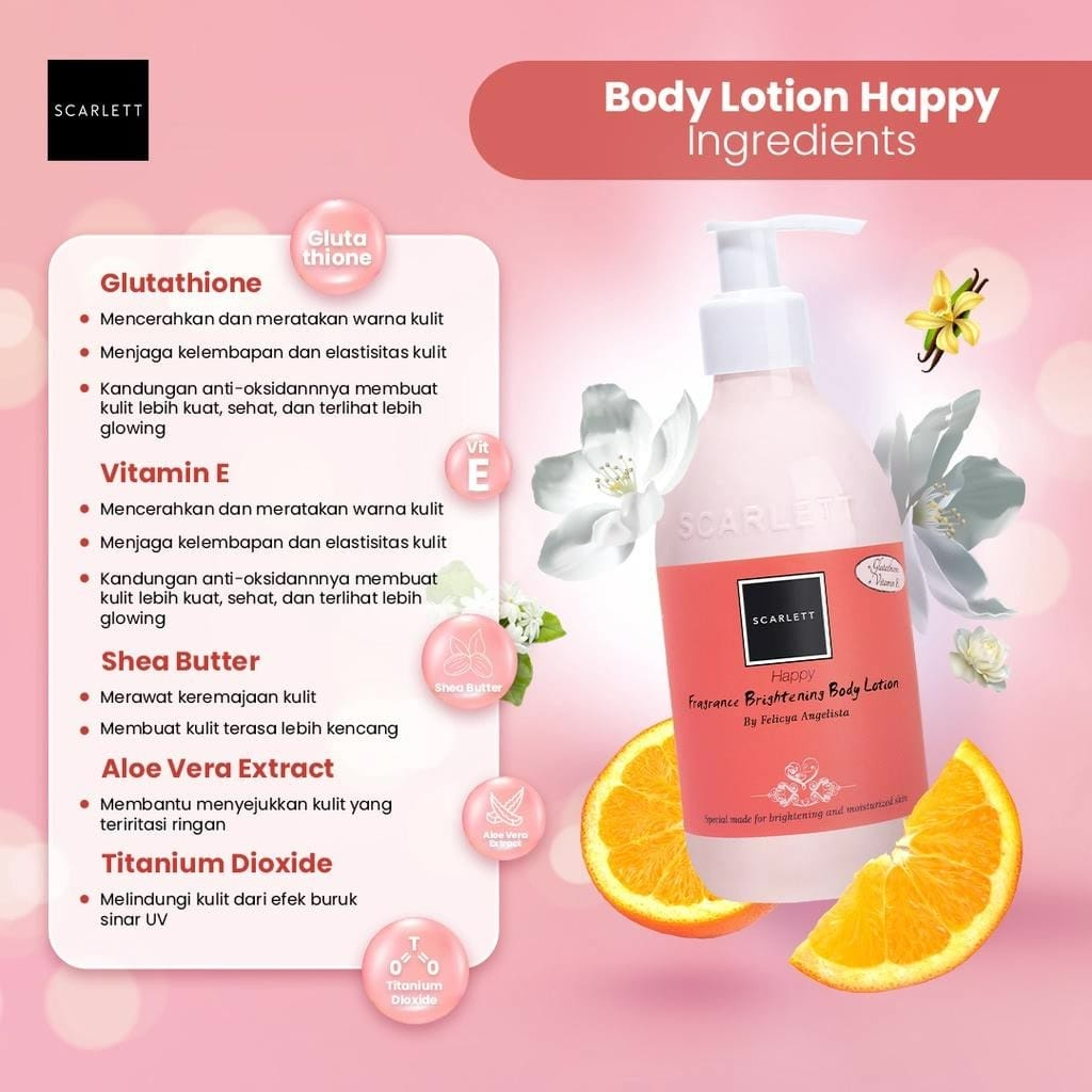 Scarlett Whitening Happy Body Series | Body Lotion - Body Cream- Body Serum - Body Scrub - Shower Scrub