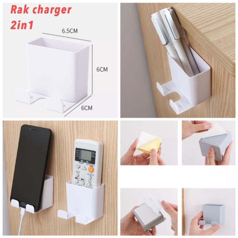 HOLDER 2 IN 1 MULTI-FUNCTION RAK CHARGER TEMPAT  CAS HP REMOTE AC TV PRAKTIS SERBAGUNA