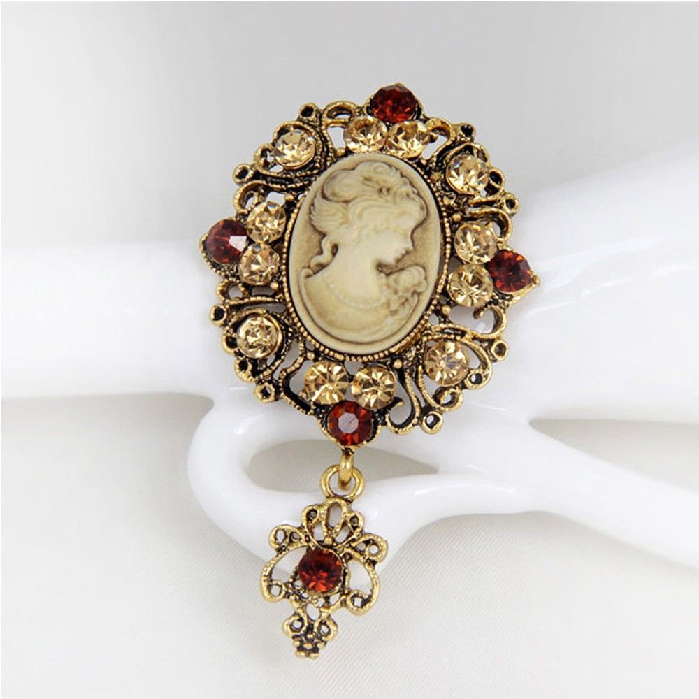 Needway  Crystal Pin Brooch Antique Victorian Stone Cameo Brooch Flower Princess Wedding Party Used for Jewellery Gift Vintage Women Pendant/Multicolor