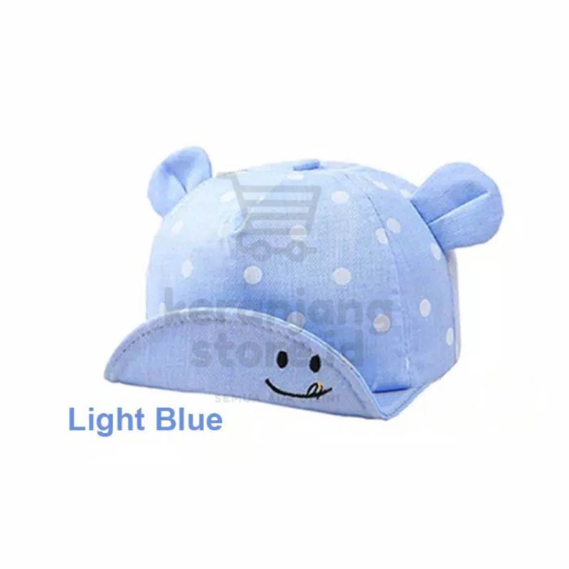 Topi Anak Bayi Polkadot Smile baby Hat Bintik Senyum Telinga-Biru