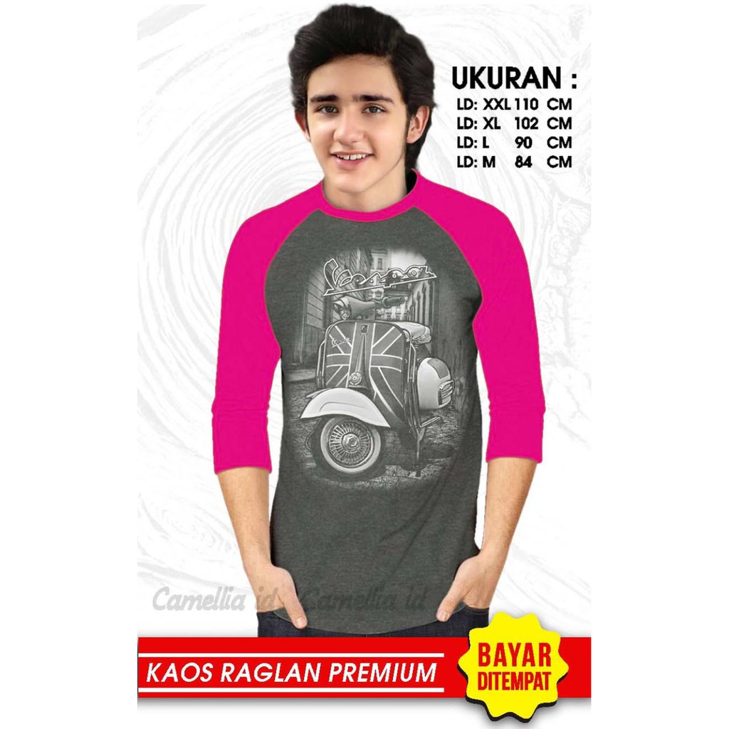 Kaos Raglan (VESPA)/Kaos Pria Lengan 3/4/ Kaos Pria/ Kaos Cowok/ Kaos Oblong/Misty/Oblong