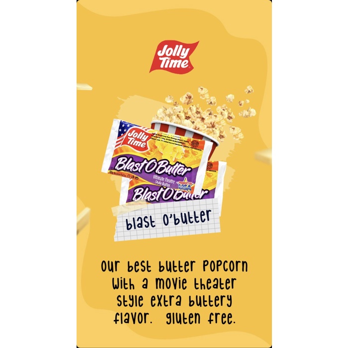 

INSTANT-CAMILAN- JOLLY TIME MICROWAVE POPCORN BLAST O BUTTER 100 GR -CAMILAN-INSTANT.