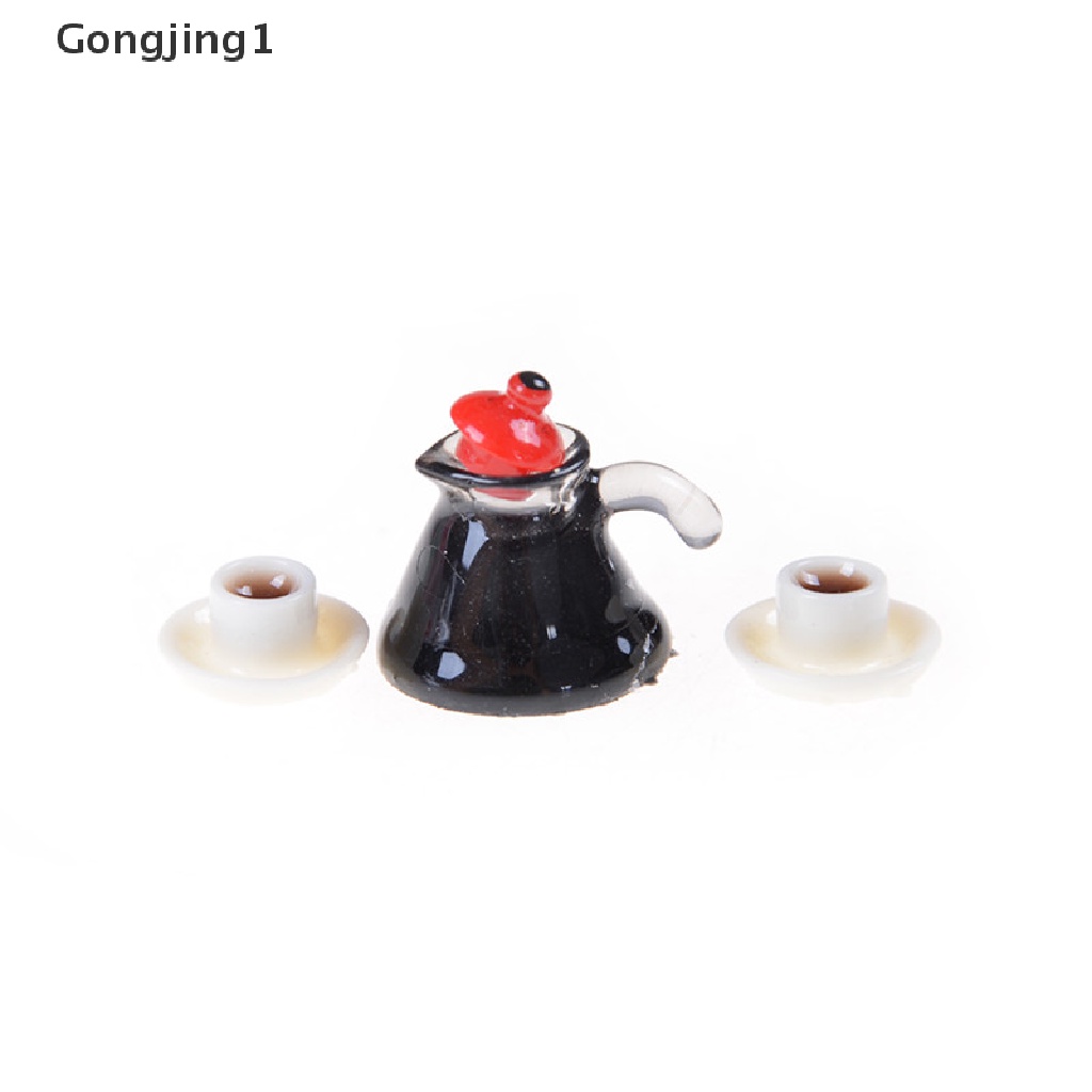 Gongjing1 / 3pcs / Set Mainan Miniatur Teko Kopi + Piring Untuk Aksesoris Rumah Boneka