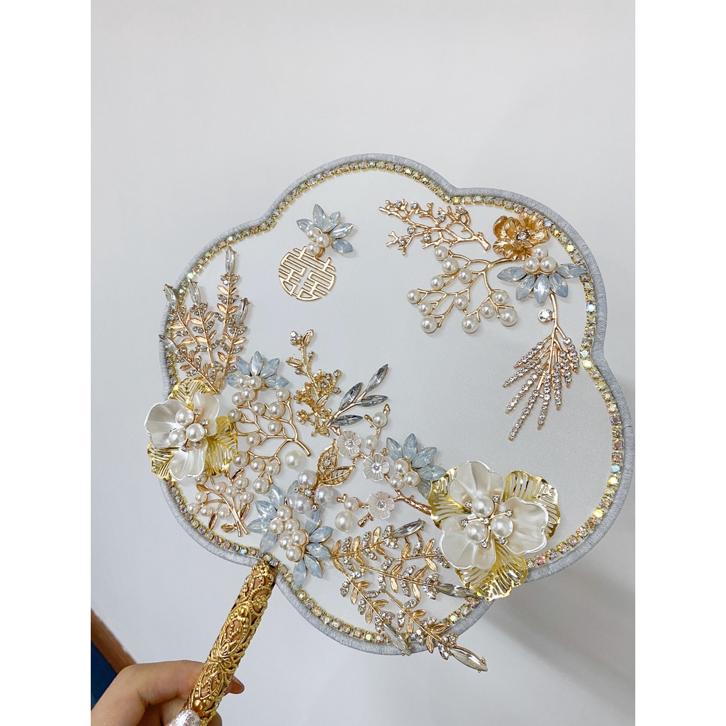 [RENT/SEWA] Kipas Sangjit Biru/ Blue Oriental Fan untuk Lamaran/ Kipas Dekoratif Sutra (Bunga) - FBL