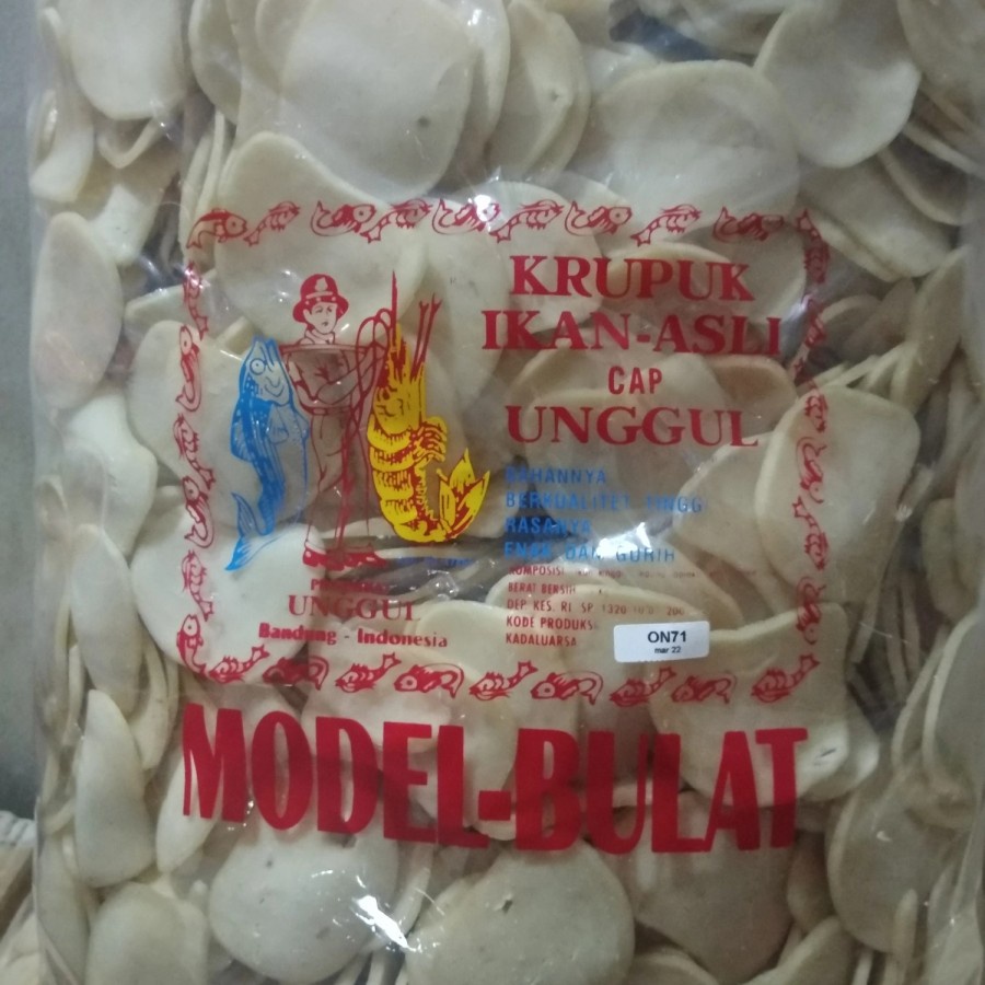 

Kerupuk Unggul 5kg / Krupuk Panggul 5 kg Ikan Asli cap UNGGUL Model Bulat 1 Bal Ball Dus 5kg