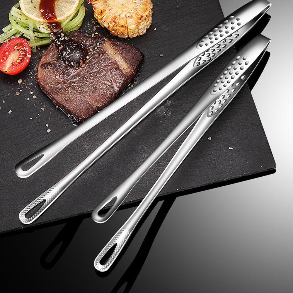 Populer Stainless Steel French Fries Steak Penjepit Non-Slip BBQ Tweezer Barbecue Tongs