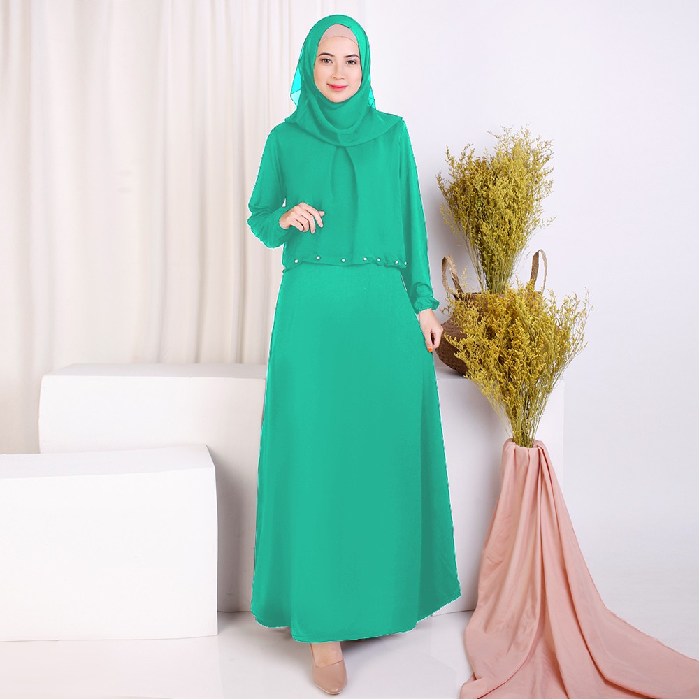 Long Dress Gamis Syahri lengan Panjang Kombinasi Sifon mote - XSHOP Gamis Sifon mote