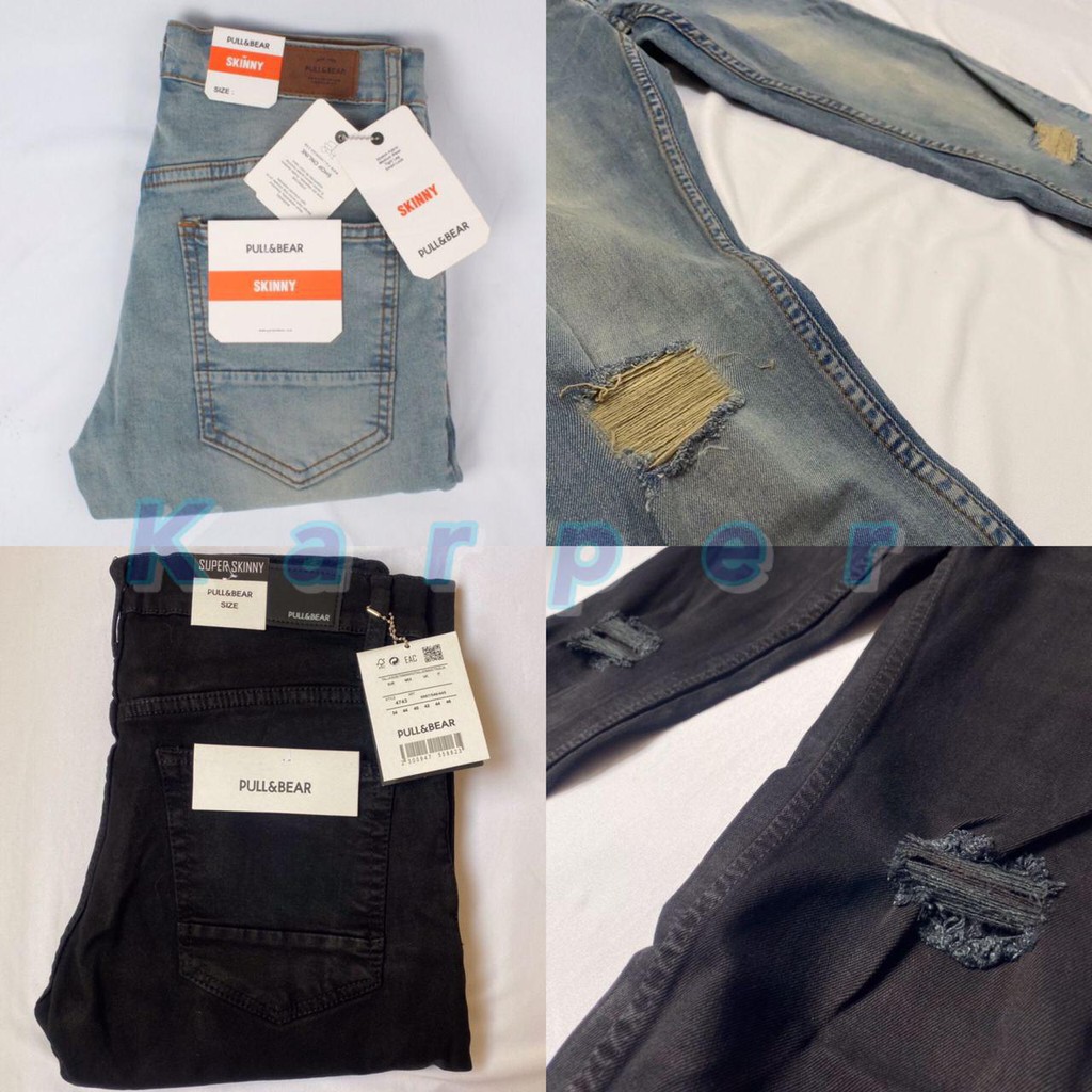 CELANA JEANS PRIA SOBEK PULL&amp;BEAR RIPPED SKINNY STRETCH LUTUT P&amp;B PULLANDBEAR SOFT PENSIL ROBEK PULL