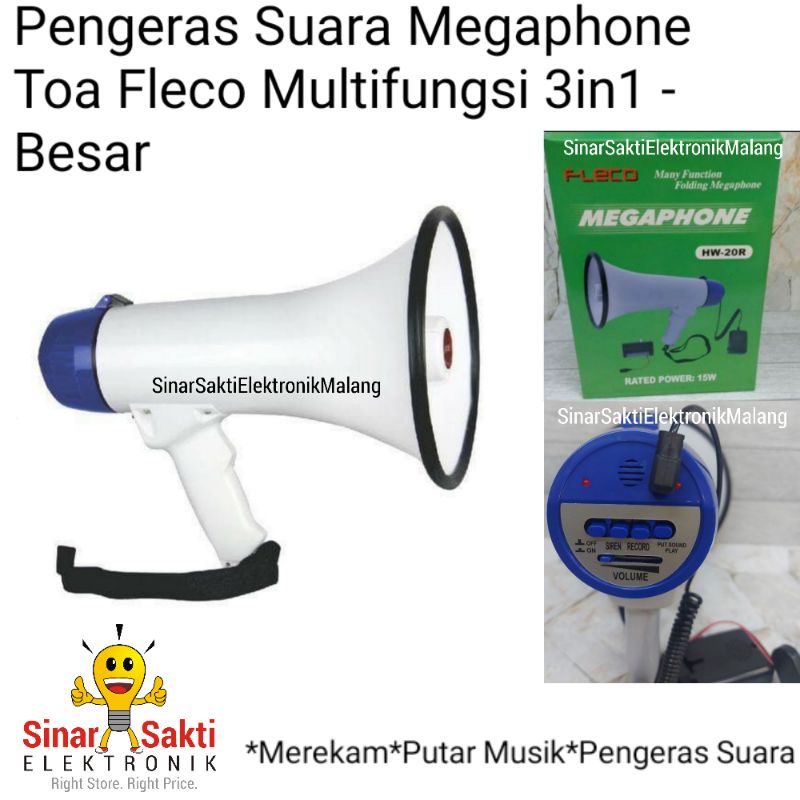 Pengeras Suara Megaphone Toa fleco Murah Multifungsi Besar Hw 20r Speaker Demo Alarm Rekam Sirine Malang