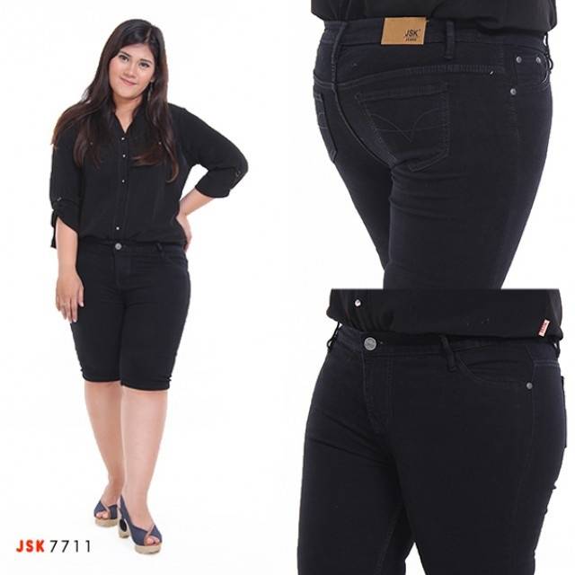 JSK 7711 jeans 3/4 polos hitam 31-42