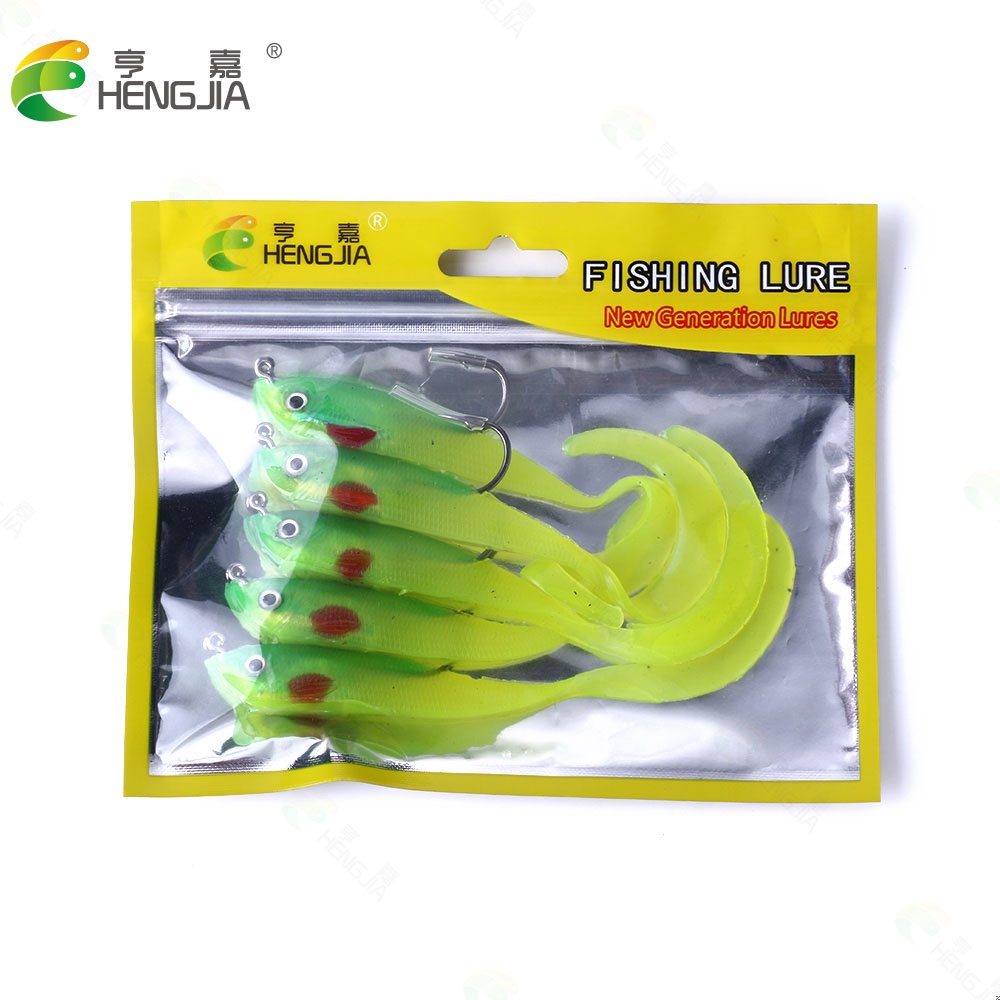 Hengjia 5pcs Umpan Pancing Softlure Bentuk Ikan Bahan Silikon 11cm 16g 5 Warna Dengan Kail Tunggal