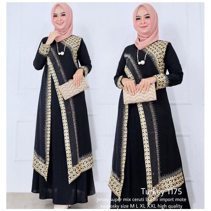 Baju Gamis Wanita Terbaru 2021/ Abaya Gamis Saudi Hitam Mote Bahan Jersey Super mix Ceruty mote