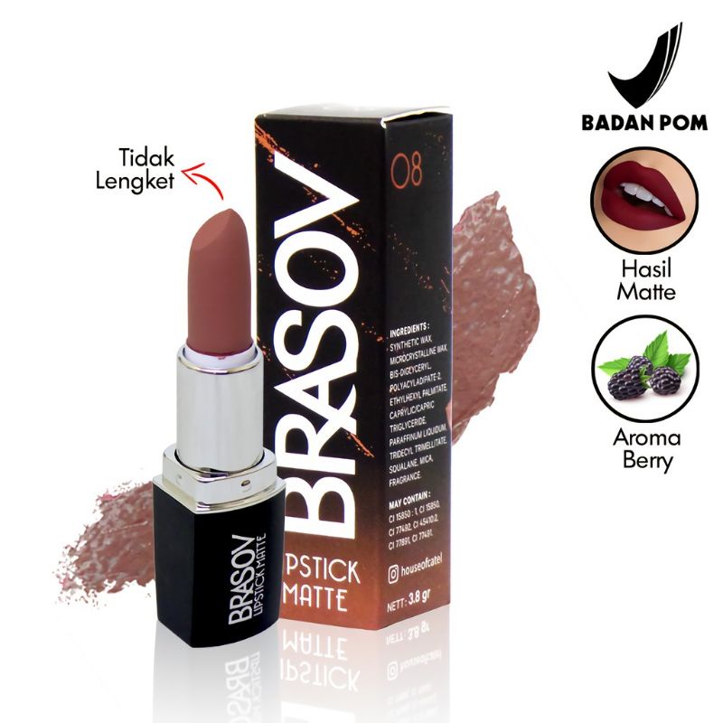 Brasov Lipstick Matte 3.8 g - Lipstik Putar | Lipstik Mate Halal