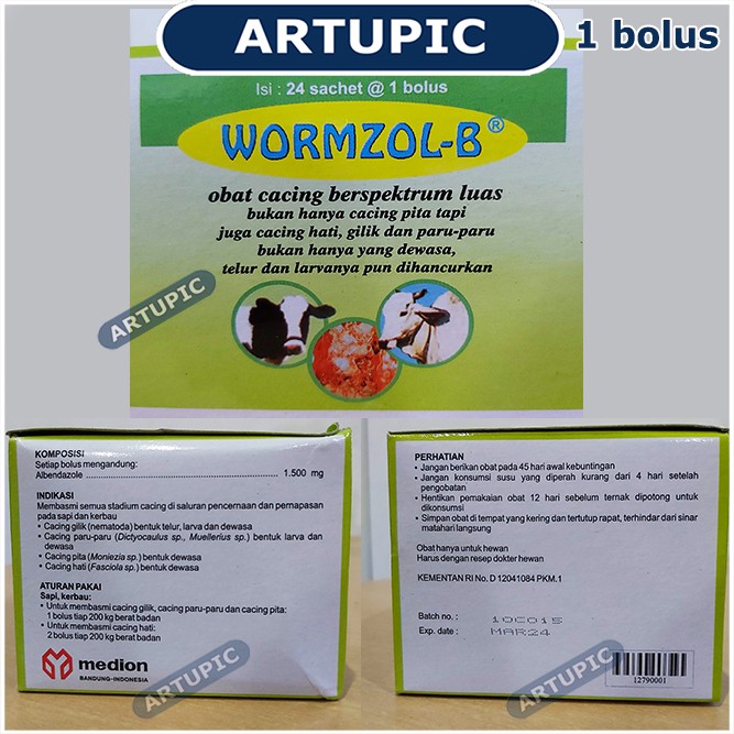 Wormzol Bolus 1 SACHET isi 1 Bolus Obat Cacing Cacingan Pita Sapi Kerbau Kuda Hewan Albendazole