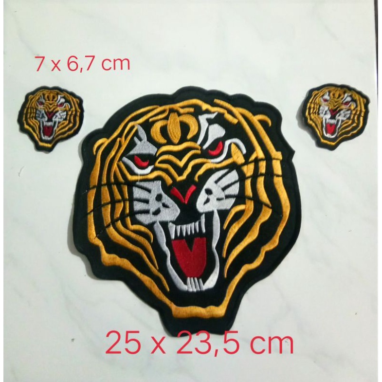backpatch bordir kepala macan hitam gold tempelan punggung jaket