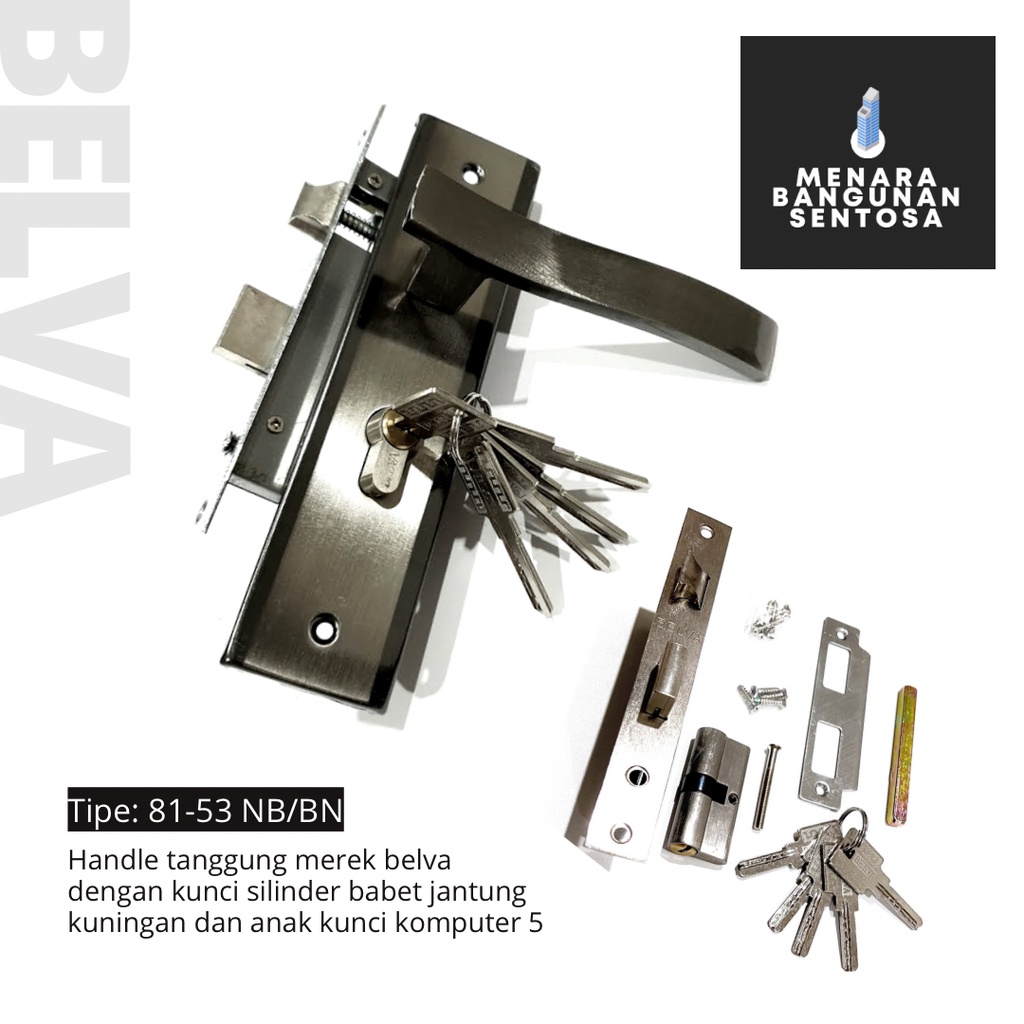 [Seri Hitam] Handle Pintu Set Tanggung Belva - Kunci Tarikan Pegangan Gagang Kotak Jagung Sedang