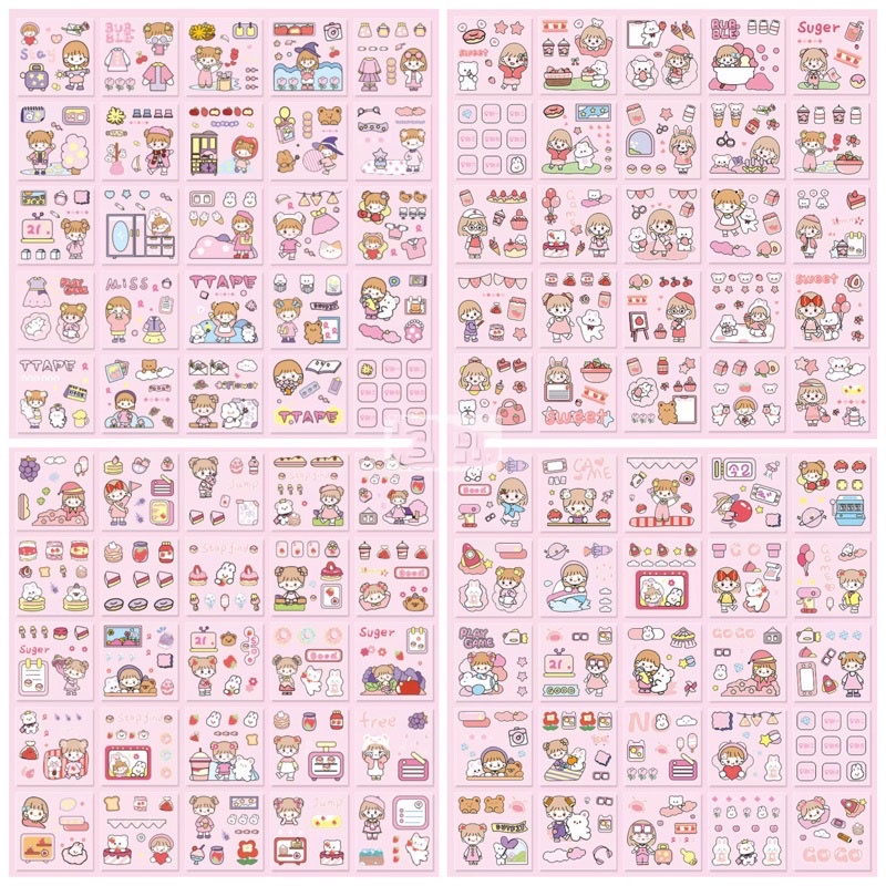 100 Lembar / Box Sticker PVC PET Aesthetic Anti Air | Stiker DECO Hp Tumblr Laptop Lucu Cute Waterproof DIY Tempel Buku Scrapbook