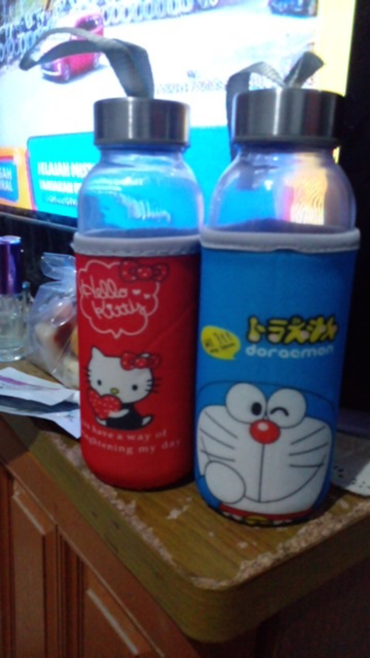 Tgb Botol Minum Kaca Dengan Handle Sarung Karakter