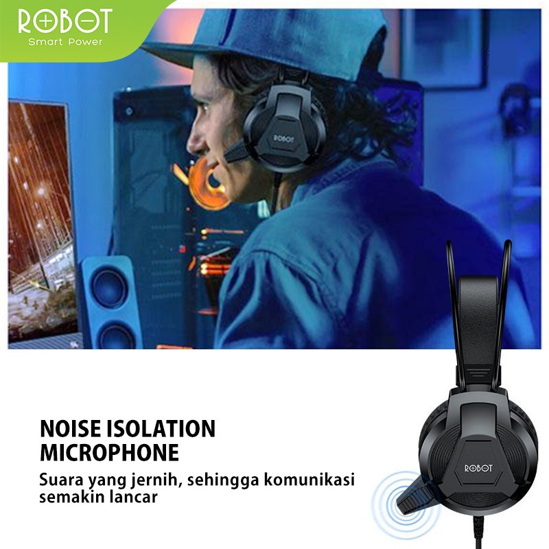 ROBOT Headset Wired HP RH-P10 Headphone Dua Jack Audio 3,5mm With Mic Double Headband Original Resmi