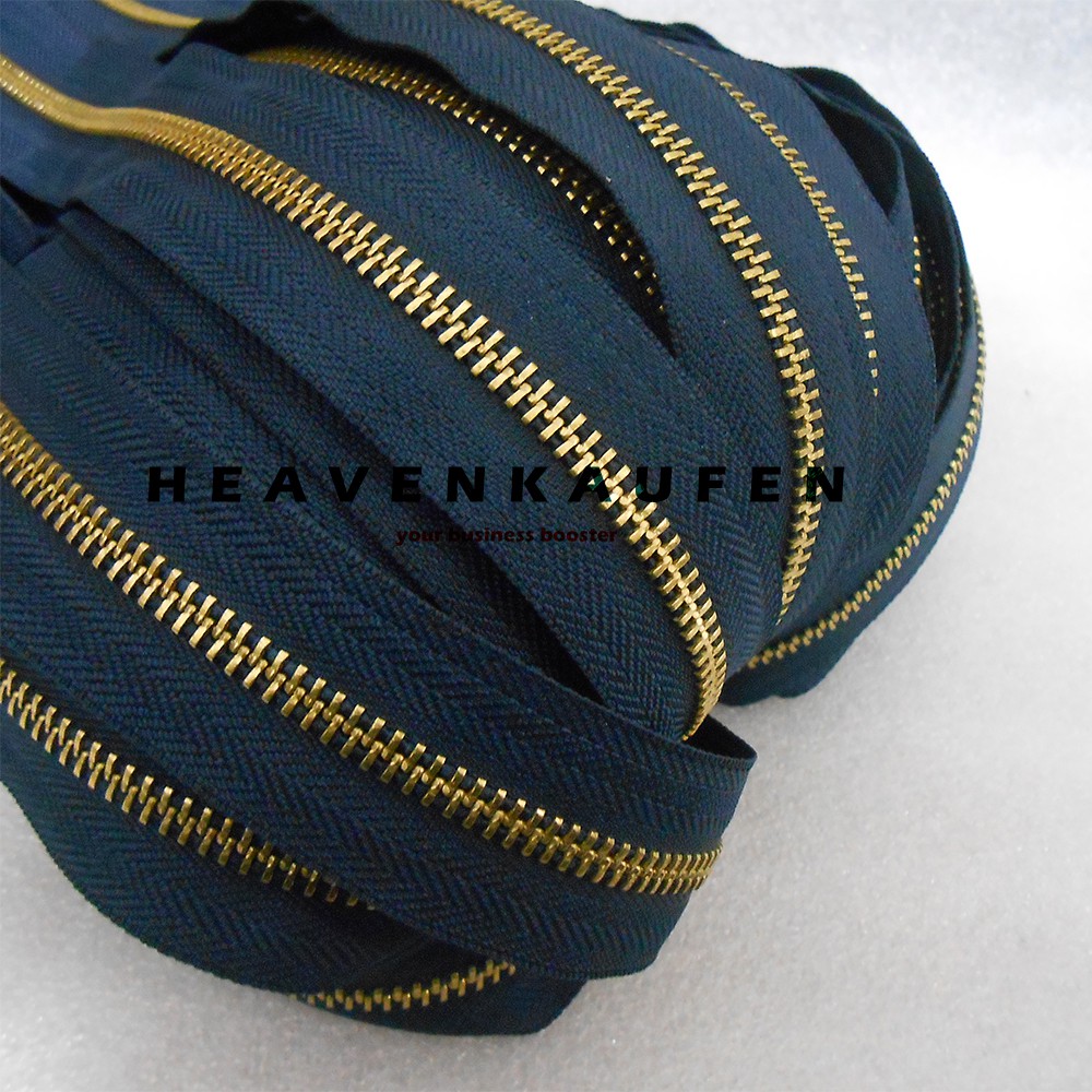 Resleting Zipper Best Type Gigi Besi No 5 Biru Navy Dongker - Gold Emas Harga Per Meter