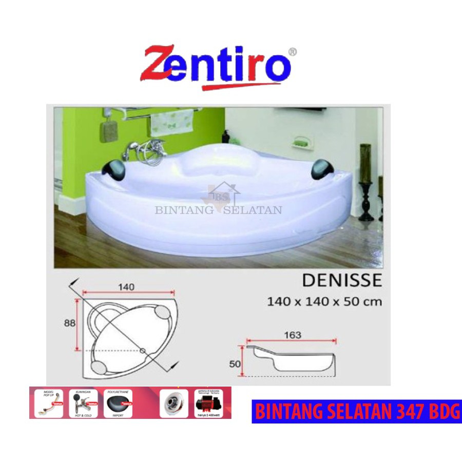 BATHTUB CORNER ZENTIRO / BATHTUB KAMAR MANDI DENNIS PAKET WHIRLPOOL