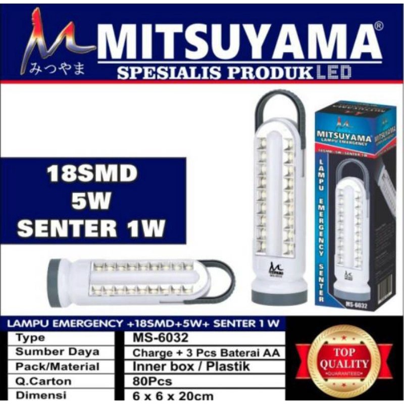 Lampu Emergency Mitsuyama MS-6032/Senter Led seba Guna/Lampu Darurat